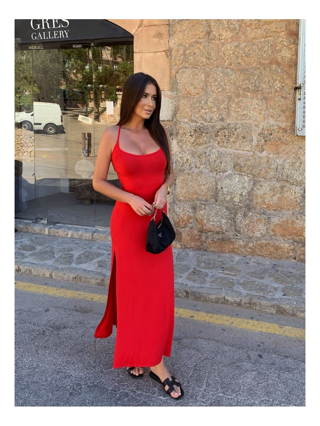 Red summer maxi dress with straps FG670 - Online store - Boutique